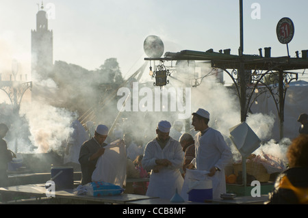 Backlit smoke at an alfresco food stall in Djemaa el-Fna, Marrakech, Morocco