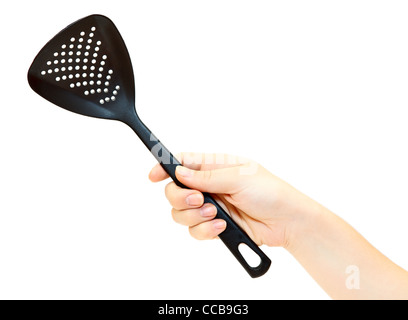 Female hand with skimmer isolated on white background Stock Photo