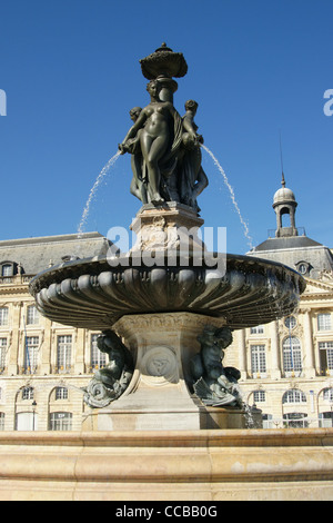 Three Graces Fountain, Place de la Bourse Stock Photo