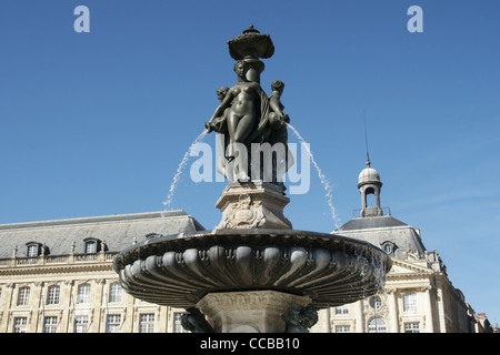 Three Graces Fountain, Place de la Bourse Stock Photo
