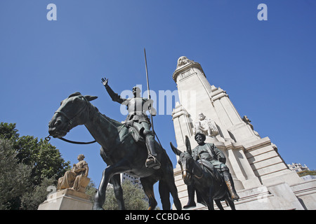 Statues of Don Quixote and Sancho Panza,  Monument to Miguel de Cervantes, Plaza de España, Madrid, Spain Stock Photo