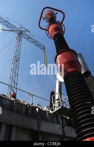 electrical equipment in a sub station against blue sky Stock Photo