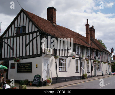 Marlborough Head, mediaeval whitewashed half-timbered pub, Dedham,   Essex, England Stock Photo