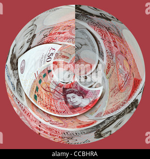 pile of new £50 notes distorted Stock Photo