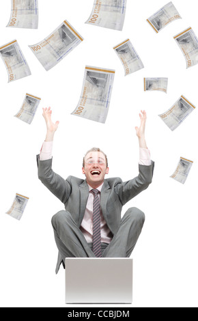 Notes falling from the sky Stock Photo