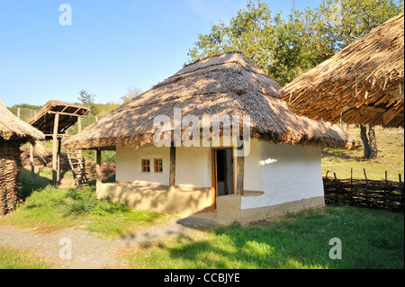 traditional rural cottage with a straw roof Stock Photo