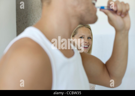 Couple together in bathroom Stock Photo