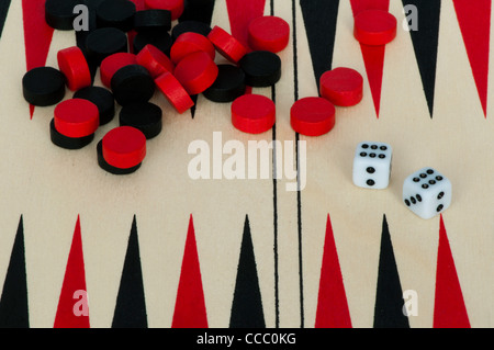 Black and red Backgammon and dices. Success conception Stock Photo