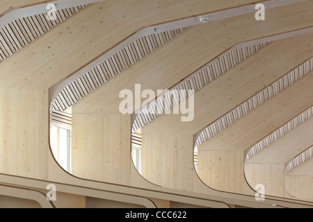 Vennesla Library(under construction Helen & Hard Vennesla Norway 2011 Detail of interior showing ribbed roof leading to Stock Photo