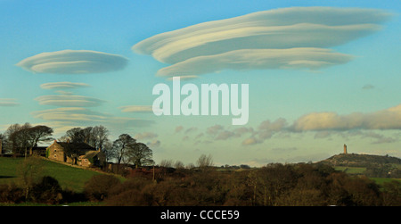 Lenticular clouds over Huddersfield UK Stock Photo