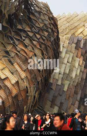 Spain''S Pavilion Is Made Of Wicker On The Exterior. It Features A Giant Animated Baby Installation.It Is Built By Miralles Stock Photo