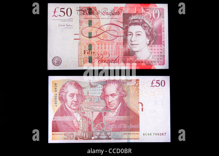 The front and back of a fifty pound English bank note. Stock Photo