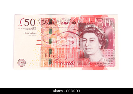 The front of a fifty pound English bank note. Stock Photo