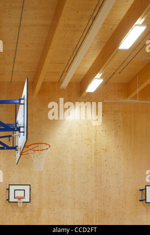 OPEN ACADEMY, SHEPPARD ROBSON, NORWICH, 2010, DETAIL OF BASKETBALL HOOPS IN GYM Stock Photo