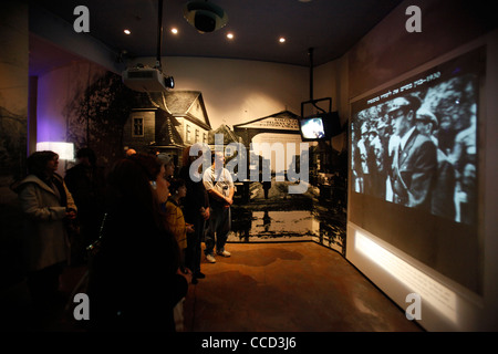 Visitors watching an audio-visual display at Menachem Begin Heritage Center the official state memorial commemorating Menachem Begin, Israel’s sixth Prime Minister located on the Hinnom Ridge, in Jerusalem Israel Stock Photo