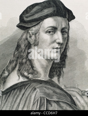 Raphael (1483-1520). Italian painter and architect of the High Renaissance. Portrait. Engraving. Stock Photo