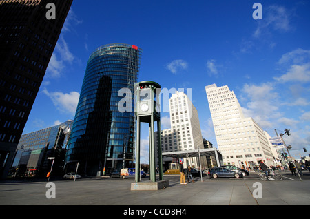 BERLIN, GERMANY. Potsdamer Platz, with Europe's first set of (manually-operated) traffic lights in the centre. 2012. Stock Photo