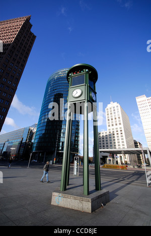 BERLIN, GERMANY. Europe's first set of (manually-operated) traffic lights, preserved for posterity on Potsdamer Platz. 2012. Stock Photo