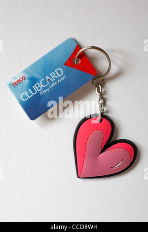 Tesco clubcard attached to heart shaped keyring key ring isolated on ...