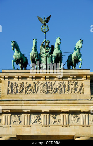 BERLIN, GERMANY. The Goddess of Victory and Quadriga on top of the Brandenburg Gate (Brandenburger Tor). 2012. Stock Photo