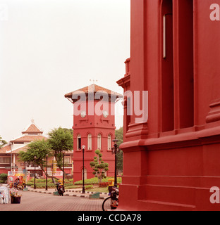 Clock Tower building in Dutch Square in Malacca Melaka in Malaysia in Far East Southeast Asia. Architecture Travel Stock Photo