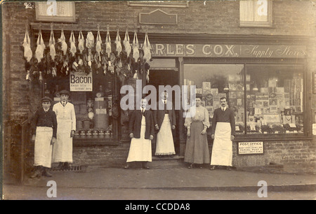 Cabinet photograph of Charles Cox, Supply Stores and Post Office.    In manuscript on verso is Port Vale Supply Stores 1890s Stock Photo