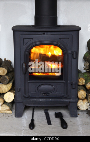 A Stovax Stockton 3 log burning stove fire Stock Photo