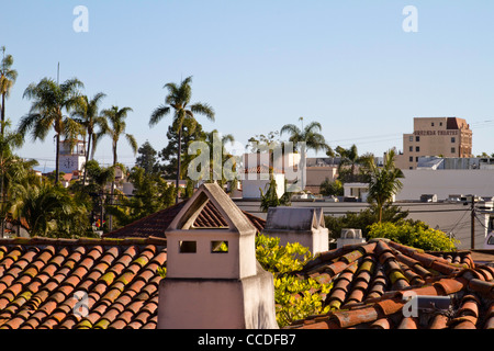 View of 'Santa Barbara', California over tile rooftops Stock Photo