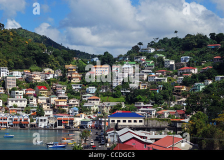 Elevated view of the town, St. George’s, Grenada, Caribbean, West Indies. Stock Photo