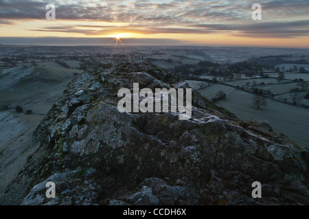 Sunrise from the summit of Thorpe Cloud, Peak District National Park, Derbyshire, England Stock Photo