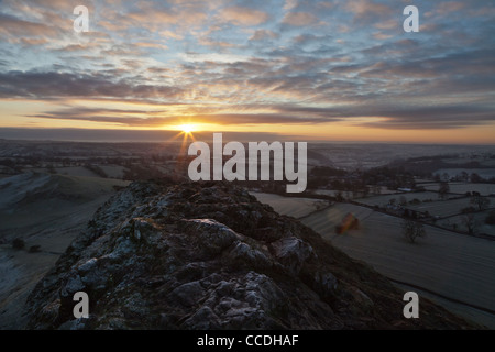 Sunrise from the summit of Thorpe Cloud, Peak District National Park, Derbyshire, England Stock Photo