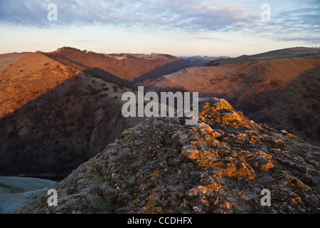 Dovedale from the summit of Thorpe Cloud at dawn, Peak District National Park, Derbyshire Stock Photo