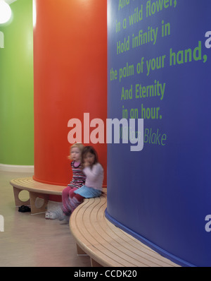 ST PANCRAS HOSPITAL NURSERY DETAIL OF COLOURFUL WALL WITH CHILDREN Stock Photo