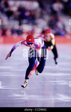 Bonnie Blair USA skating to the gold medal in the 500m at the 1992 Olympic Winter Games Albertville France Stock Photo