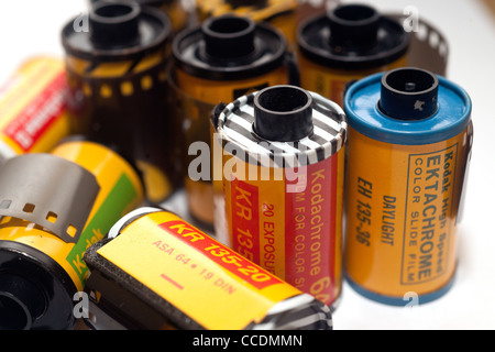 An assortment of vintage and current rolls of Eastman Kodak film Stock Photo