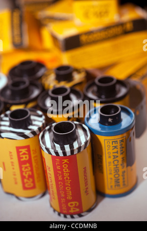 An assortment of vintage and current rolls of Eastman Kodak film Stock Photo
