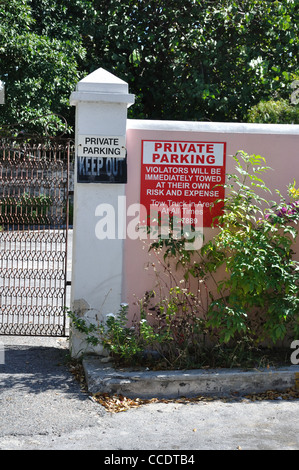 Private parking sign on local house wall, Nassau, Bahamas Stock Photo