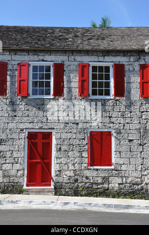 Old house with red shutters, Nassau, Bahamas Stock Photo