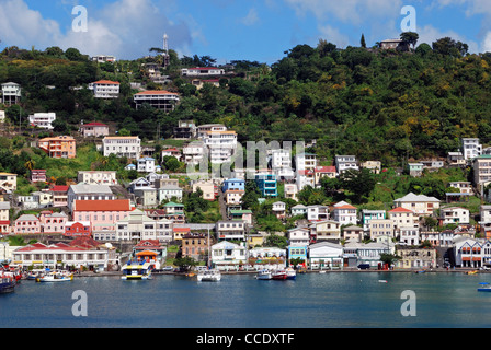 Elevated view of the town, St. George’s, Grenada, Caribbean, West Indies. Stock Photo