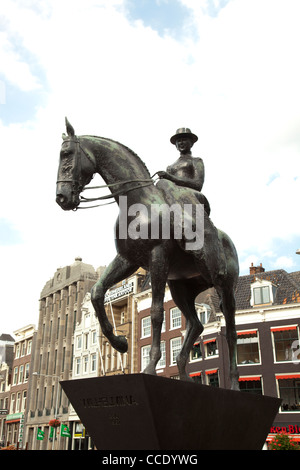 Equestrian statue of Queen Wilhelmina in Amsterdam, The Netherlands. Stock Photo