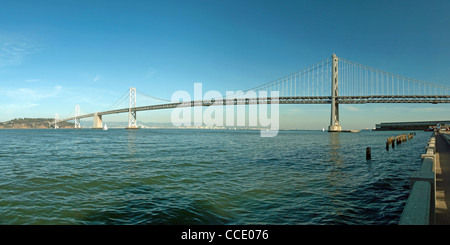 Suspension Oakland Bay Bridge in San Francisco to Yerba Buena Island with downtown Stock Photo