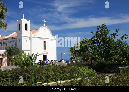 People attending church service in Ponta do Sol, Santo Antao Island, Cape Verde, Africa Stock Photo