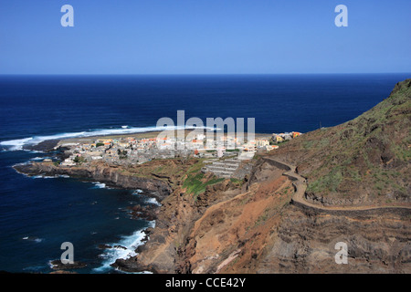 Looking down on Ponta do Sol, Santo Antao Island, Cape Verde, Africa from the road to Fontainhas. Stock Photo