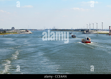 Storm surge barrier Maaslantkering in open position in the river Maas near Rotterdam, the Netherlands Stock Photo