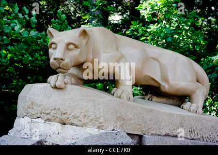 Limestone statue of Nittany Lion, mascot to the Pennsylvania State ...