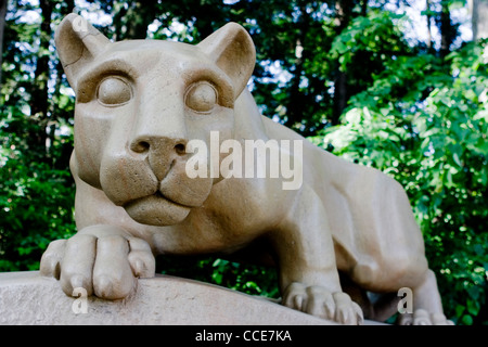 Limestone statue of Nittany Lion, mascot to the Pennsylvania State ...