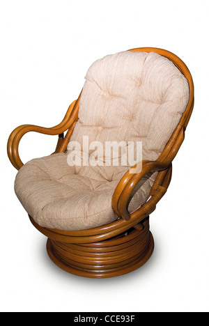 Antique bamboo wicker rocking chair isolated on white background Stock