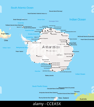Vector color Map of Antarctica  Stock Photo