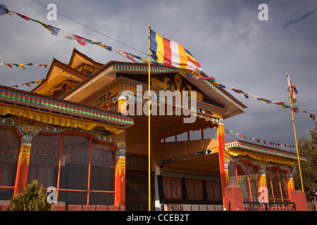 India, Arunachal Pradesh, Tawang, town centre, civic building built in traditional Tibetan style Stock Photo