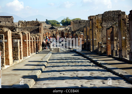 Street view of ancient Pompeii ruins Italy buried in AD79 by eruption of Vesuvius volcano Stock Photo